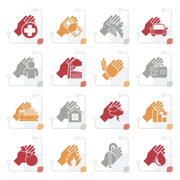 Gestileerde Verzekerings Risico Pictogrammen Vector Icon Set — Stockvector