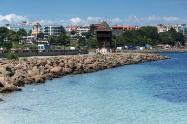 Nessebar, Bulgaristan - 30 Temmuz 2014: Panorama Nessebar kasaba, Burgaz bölge, Bulgaristan için