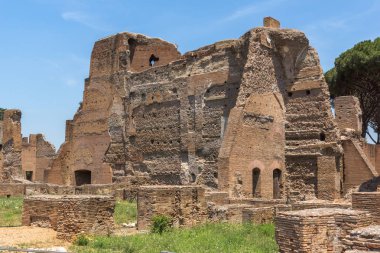 Rome, İtalya - 24 Haziran 2017: Panoramik harabelerini Palatine Tepesi City Roma, İtalya