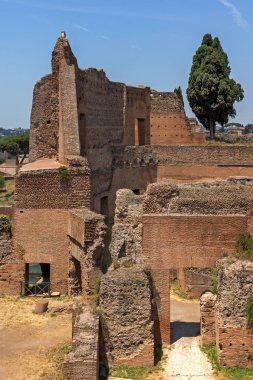 Rome, İtalya - 24 Haziran 2017: Panoramik harabelerini Palatine Tepesi City Roma, İtalya