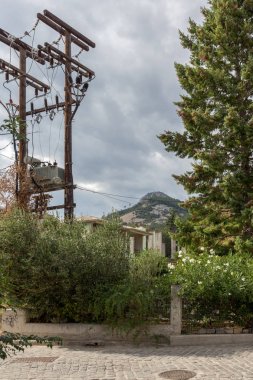 Xanthi, Yunanistan - 23 Eylül 2017: Street ve eski evleri eski kasaba İskeçe, Doğu Makedonya ve Trakya, Yunanistan