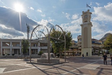 Xanthi, Yunanistan - 23 Eylül 2017: Saat Kulesi eski şehir, İskeçe, Doğu Makedonya ve Trakya, Yunanistan