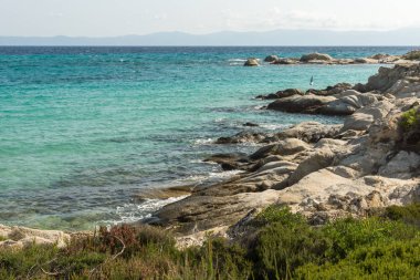 Orange Beach Kavourotripes Sithonia Yarımadası, Chalkidiki, orta Makedonya, Yunanistan, deniz manzarası
