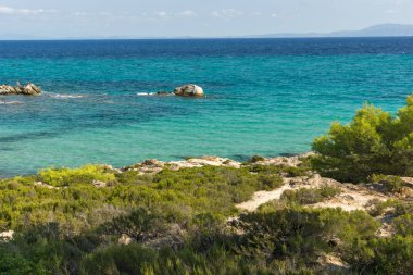 Orange Beach Kavourotripes Sithonia Yarımadası, Chalkidiki, orta Makedonya, Yunanistan, deniz manzarası