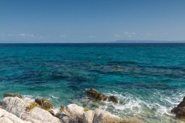 Orange Beach Kavourotripes Sithonia Yarımadası, Chalkidiki, orta Makedonya, Yunanistan, deniz manzarası