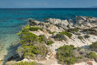 Orange Beach Kavourotripes Sithonia Yarımadası, Chalkidiki, orta Makedonya, Yunanistan, deniz manzarası