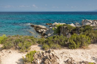 Orange Beach Kavourotripes Sithonia Yarımadası, Chalkidiki, orta Makedonya, Yunanistan, deniz manzarası