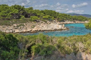 Orange Beach Kavourotripes Sithonia Yarımadası, Chalkidiki, orta Makedonya, Yunanistan, deniz manzarası