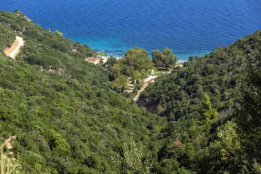 Banana Beach Sithonia Yarımadası, Chalkidiki, orta Makedonya, Yunanistan, deniz manzarası