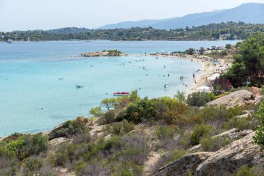 Lagonisi Beach Sithonia Yarımadası, Chalkidiki, orta Makedonya, Yunanistan, deniz manzarası