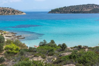 Lagonisi Beach Sithonia Yarımadası, Chalkidiki, orta Makedonya, Yunanistan, deniz manzarası