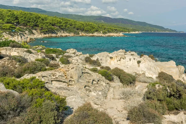 Meereslandschaft Mit Orangefarbenem Strand Kavourotripes Auf Der Halbinsel Sithonia Chalkidiki — Stockfoto