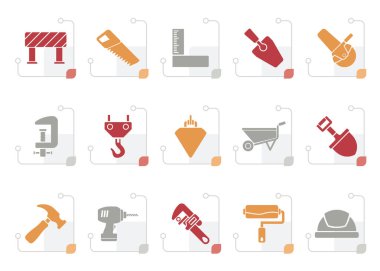Stilize İnşaat Sanayi ve araçları simgeler - vektör Icon set