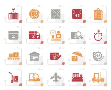 Stilize lojistik ve nakliye simgeler - vektör Icon set