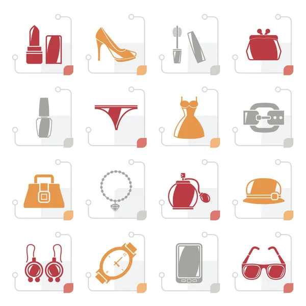 Stylized Female Fashion Objects Accessories Icons Vector Icon Set — Stock Vector