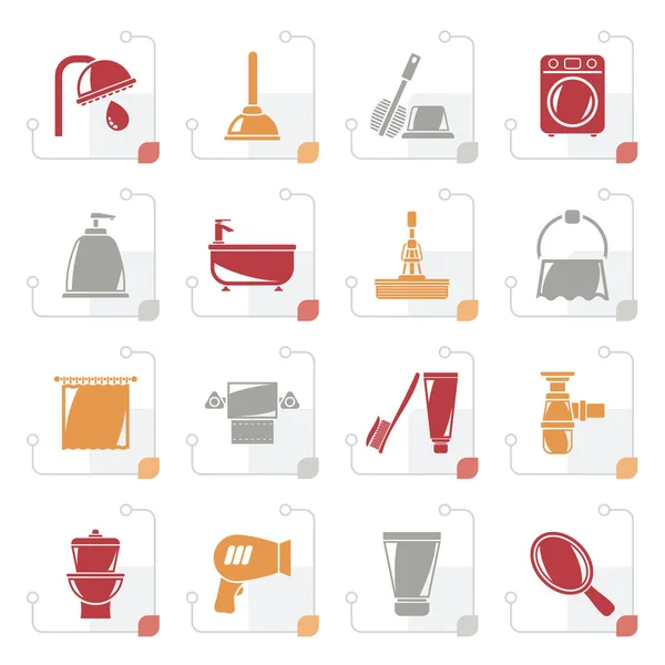 Gestileerd Badkamer Hygiëne Objecten Pictogrammen Vector Icon Set — Stockvector