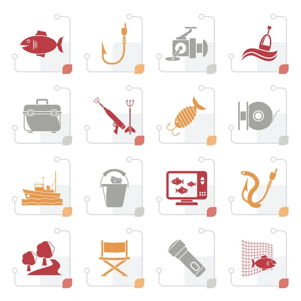 Stylized Fishing Industry Icons Vector Icon Set — Stock Vector