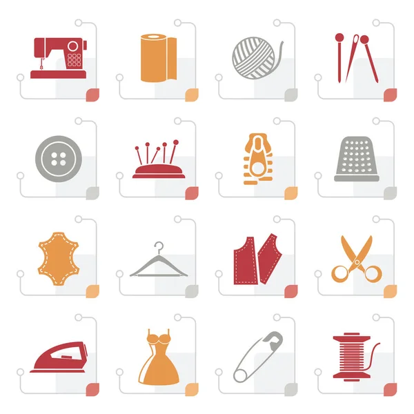 Gestileerde Naaien Apparatuur Objecten Pictogrammen Vector Icon Set — Stockvector