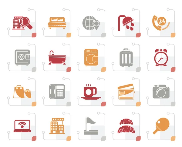 Iconos Estilizados Los Servicios Del Hotel Del Motel Sistema Del — Vector de stock