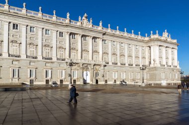 Madrid, İspanya - 22 Ocak 2018: Royal Palace of Madrid, İspanya'nın güzel manzarasına