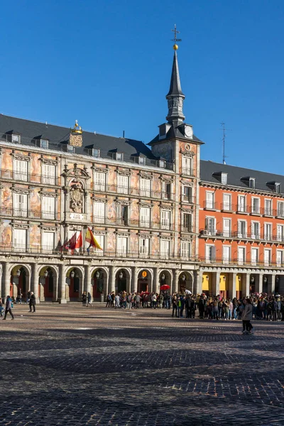 Madrid Espanha Janeiro 2018 Plaza Mayor Com Estátua Rei Philips — Fotografia de Stock