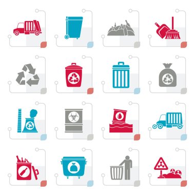 Stilize çöp, temizlik ve çöp simgeleri - vektör Icon set