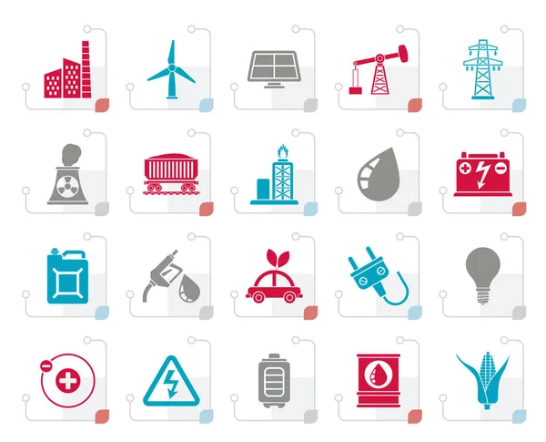 Stylized Power Energy Electricity Source Icons Vector Icon Set — Stock Vector