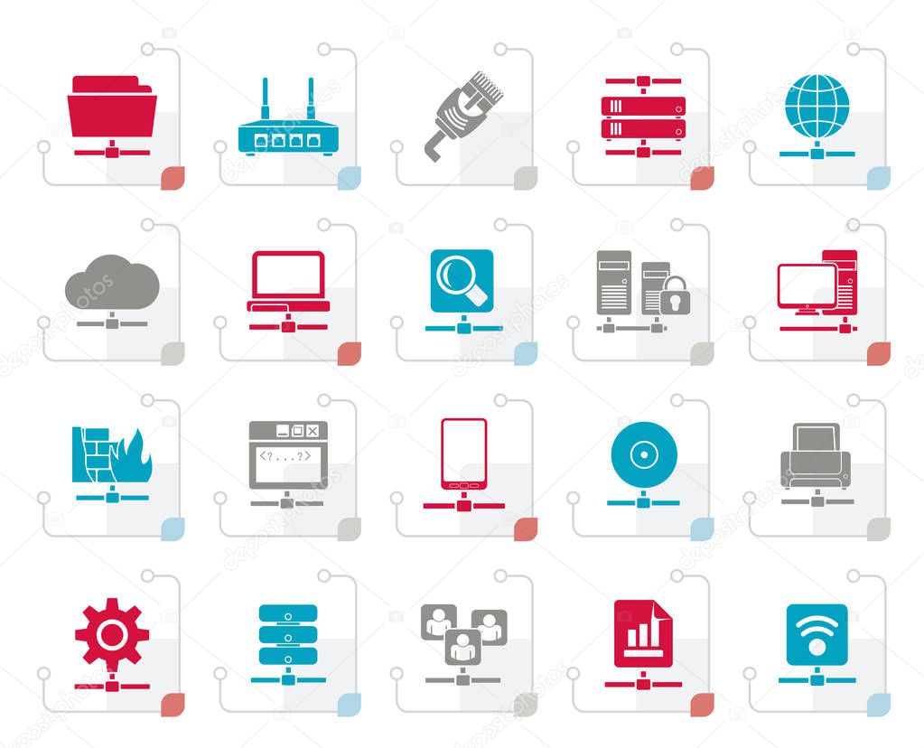 Stylized Computer Network and internet icons - vector icon set