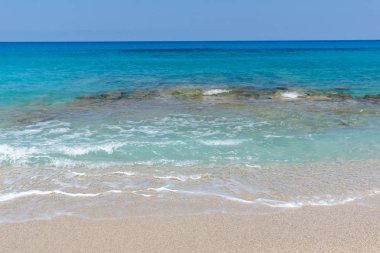 Girapetra Beach mavi suları, Lefkada, Ionian Islands, Yunanistan ile panoramik