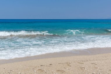 Girapetra Beach mavi suları, Lefkada, Ionian Islands, Yunanistan ile panoramik