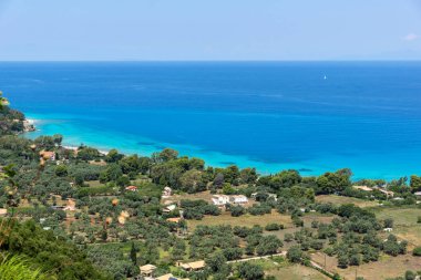 Girapetra Beach mavi suları, Lefkada, Ionian Islands, Yunanistan ile panoramik