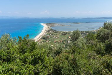 Girapetra Beach mavi suları, Lefkada, Ionian Islands, Yunanistan ile panoramik