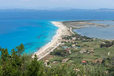 Girapetra Beach mavi suları, Lefkada, Ionian Islands, Yunanistan ile panoramik
