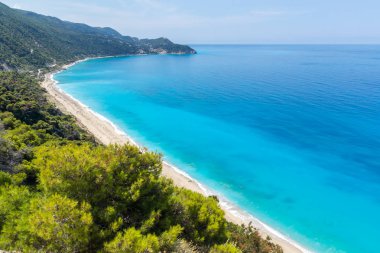 Panoramik manzaralı mavi suları, Lefkada, Ionian Islands, Yunanistan Kokkinos Vrachos Beach