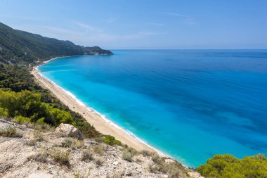 Panoramik manzaralı mavi suları, Lefkada, Ionian Islands, Yunanistan Kokkinos Vrachos Beach