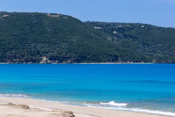 Panoramautsikt Över Girapetra Beach Med Blått Vatten Lefkada Joniska Öarna — Stockfoto