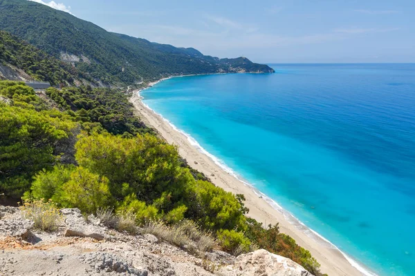 Panoramik Manzaralı Mavi Suları Lefkada Ionian Islands Yunanistan Kokkinos Vrachos — Stok fotoğraf