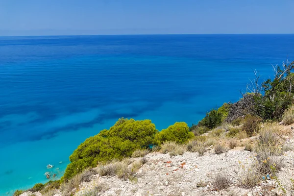 Vue Panoramique Plage Kokkinos Vrachos Avec Eaux Bleues Leucade Îles — Photo
