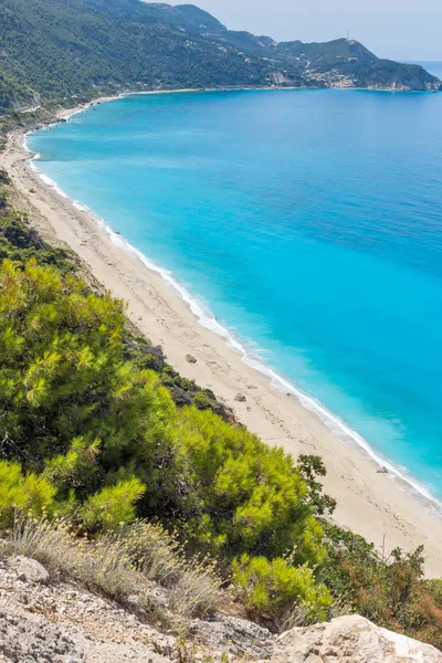 Vista Panoramica Della Spiaggia Kokkinos Vrachos Con Acque Blu Lefkada — Foto Stock