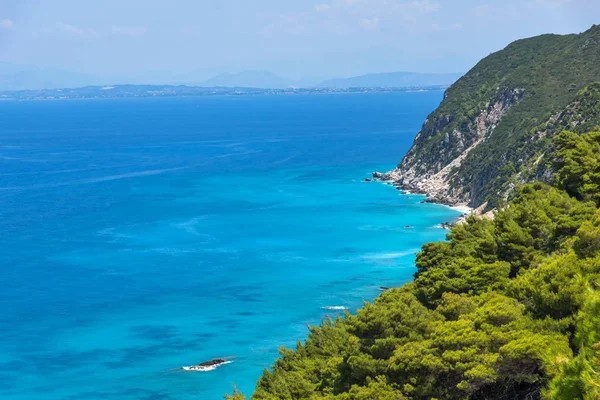 Panoramik Manzaralı Mavi Suları Lefkada Ionian Islands Yunanistan Kokkinos Vrachos — Stok fotoğraf