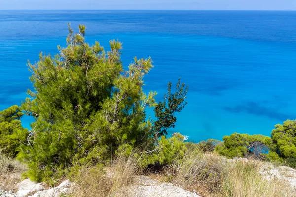 Vista Panoramica Della Spiaggia Kokkinos Vrachos Con Acque Blu Lefkada — Foto Stock