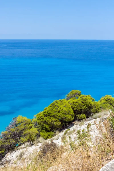 Vista Panoramica Della Spiaggia Kokkinos Vrachos Con Acque Blu Lefkada — Foto Stock