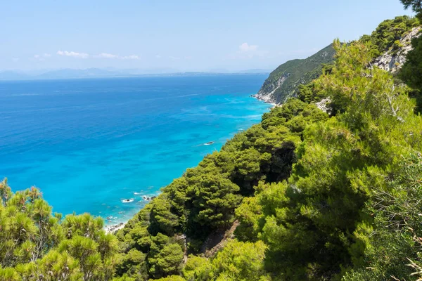 Widok Panoramiczny Kokkinos Vrachos Beach Błękitnych Wód Lefkada Wyspy Jońskie — Zdjęcie stockowe