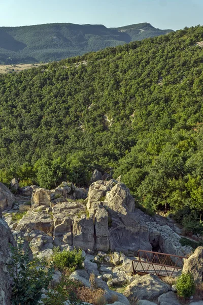 Vista Del Amanecer Antigua Ciudad Tracia Perperikon Región Kardzhali Bulgaria — Foto de Stock