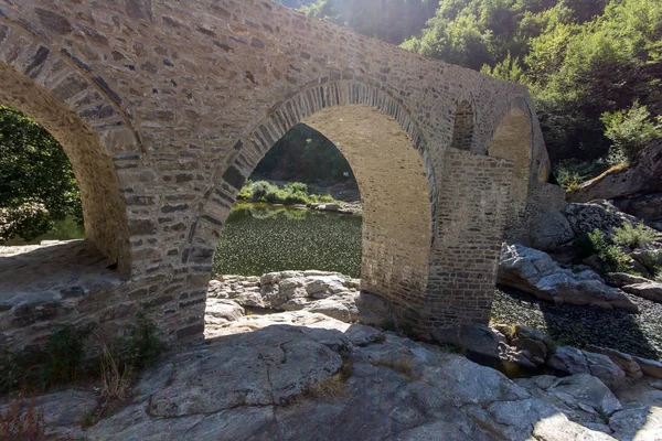 Incroyable Reflet Pont Diable Dans Rivière Arda Montagne Rhodopes Région — Photo