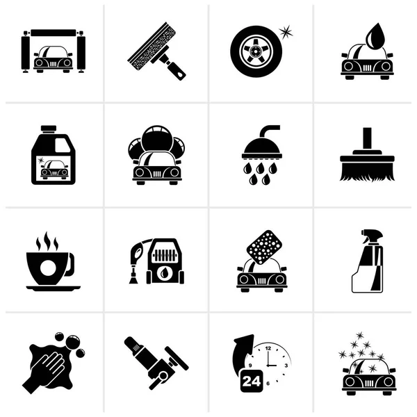 Schwarze Professionelle Autowäsche Objekte Und Symbole Vektor Icon Set — Stockvektor