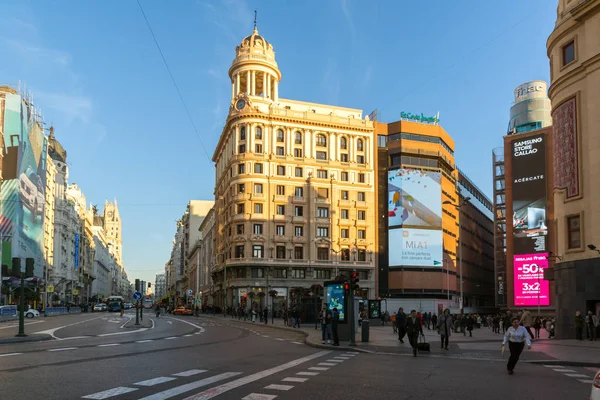 Madrid Spanje Januari 2018 Zonsondergang Weergave Van Mensen Het Plein — Stockfoto