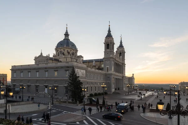 Madrid Spain January 2018 Amazing Sunset View Almudena Cathedral City — Stock Photo, Image