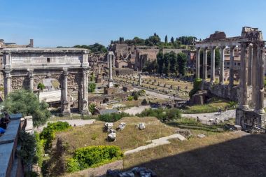 Rome, İtalya - 23 Haziran 2017: Harabeleri, Septimius Severus Arch ve Roman Forum City Roma, İtalya