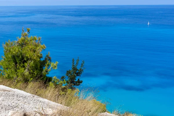 Vista Panoramica Della Spiaggia Kokkinos Vrachos Con Acque Blu Lefkada — Foto Stock